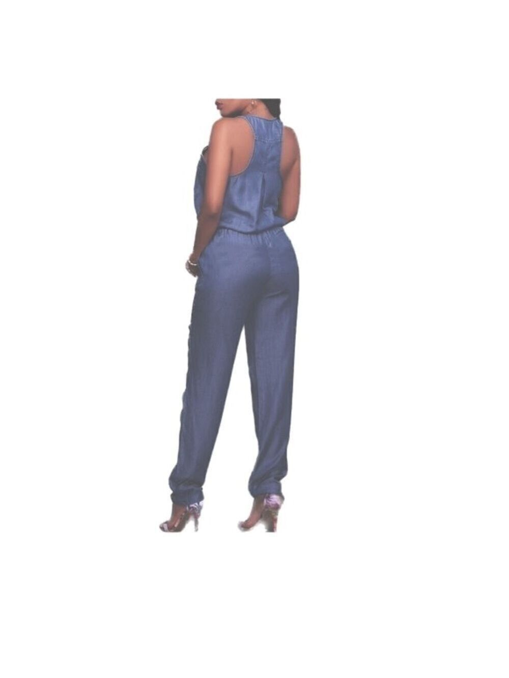 Japna Light Blue Faux Denim Jumpsuit Large